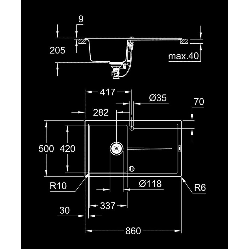 GROHE 31640AP0 - Νεροχύτης σύνθετου υλικού K400 860 × 500 mm μαύρος