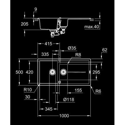 GROHE 31642AP0 - Συνθετικός νεροχύτης K400 1000 × 500 mm μαύρος