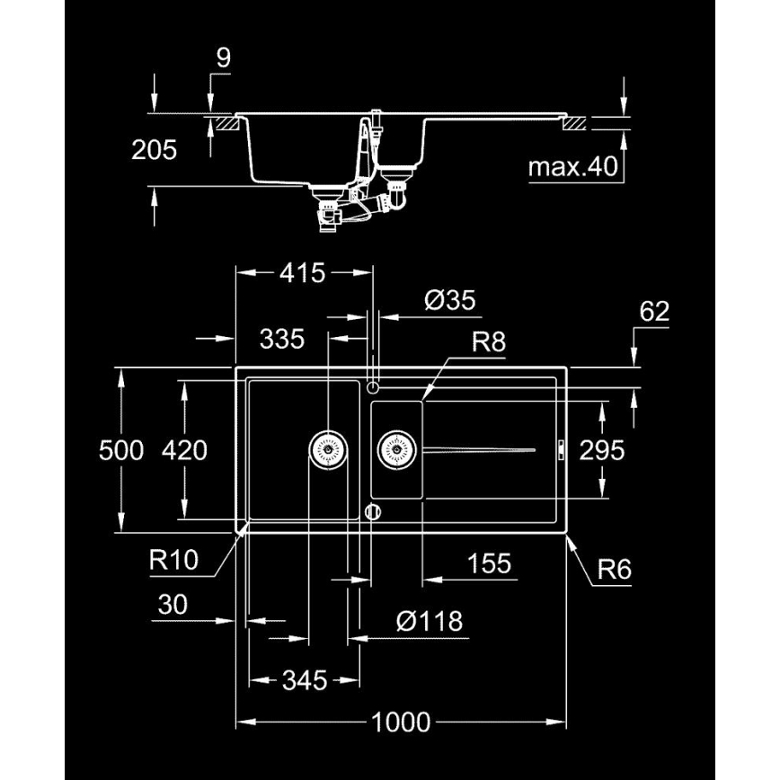 GROHE 31642AP0 - Συνθετικός νεροχύτης K400 1000 × 500 mm μαύρος