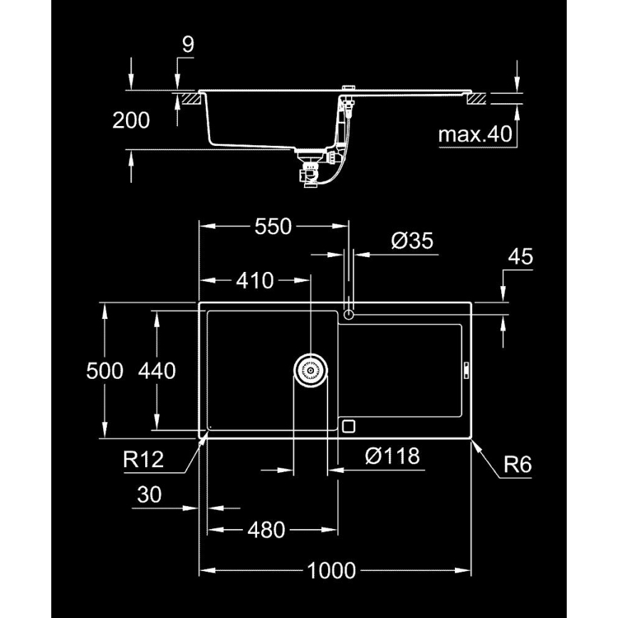 GROHE 31645AP0 - Συνθετικός νεροχύτης K500 1000 × 500 mm μαύρος
