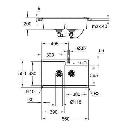 GROHE 31649AP0 - Σύνθετος νεροχύτης K500 860 × 500 mm μαύρος