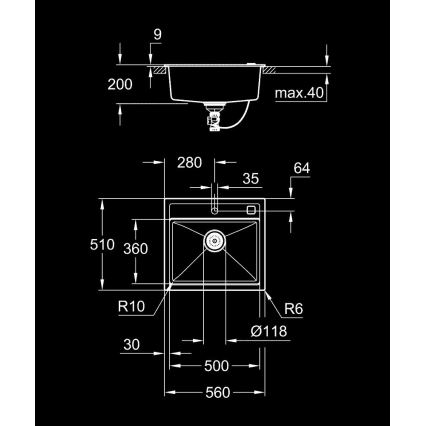 GROHE 31651AP0 - Συνθετικός νεροχύτης K700 560 × 510 mm, μαύρος