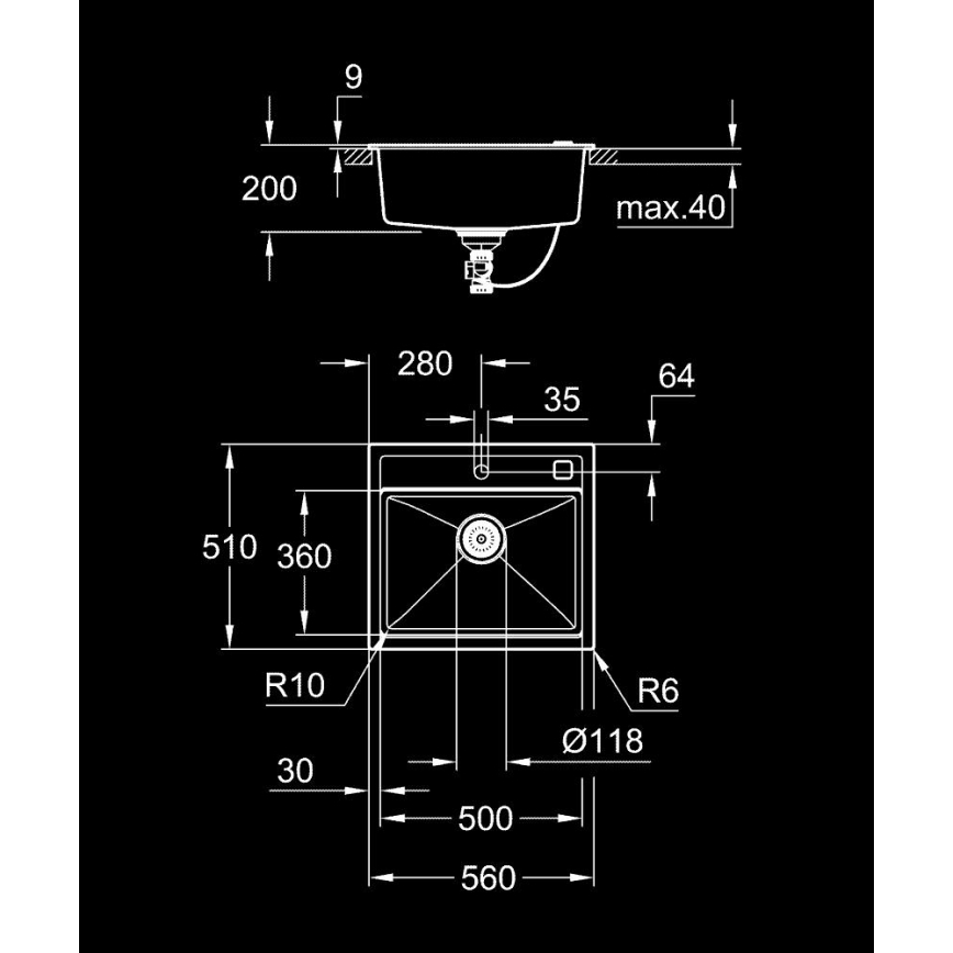 GROHE 31651AP0 - Συνθετικός νεροχύτης K700 560 × 510 mm, μαύρος
