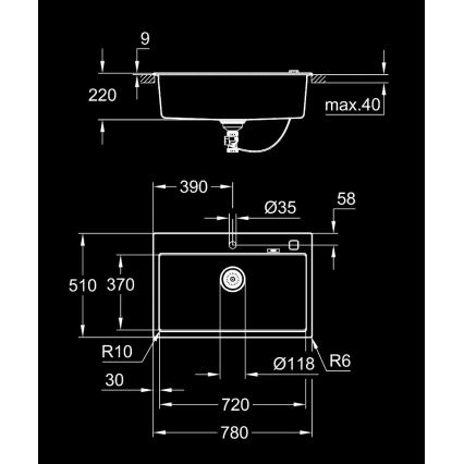 GROHE 31652AP0 - Σύνθετος νεροχύτης K700, 780 × 510 mm, μαύρος