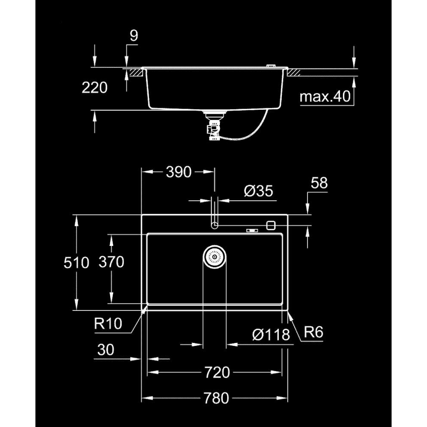 GROHE 31652AP0 - Σύνθετος νεροχύτης K700, 780 × 510 mm, μαύρος