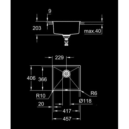 GROHE 31653AP0 - Νεροχύτης από σύνθετο υλικό K700U 457 × 406 mm μαύρος