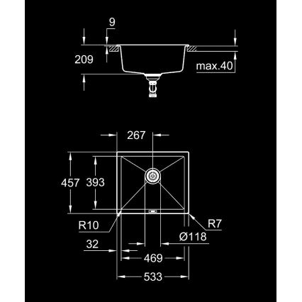 GROHE 31654AP0 - Σύνθετος νεροχύτης K700U 533 × 457 mm μαύρος