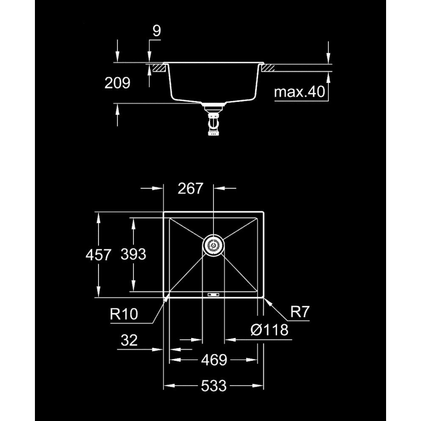 GROHE 31654AP0 - Σύνθετος νεροχύτης K700U 533 × 457 mm μαύρος
