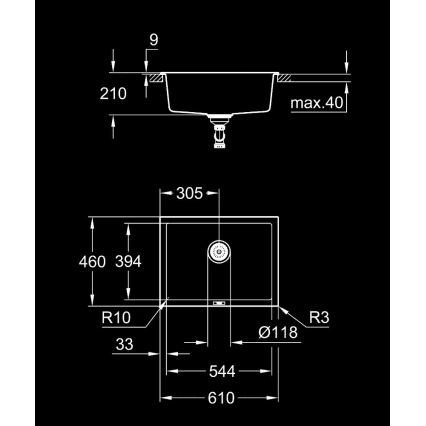 GROHE 31655AP0 - Νεροχύτης από κομπόζιτ K700U 610 × 460 mm μαύρος