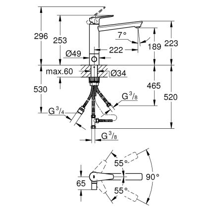 GROHE 31696000 - Μπαταρία κουζίνας BAUEDGE σε γυαλιστερό χρώμιο