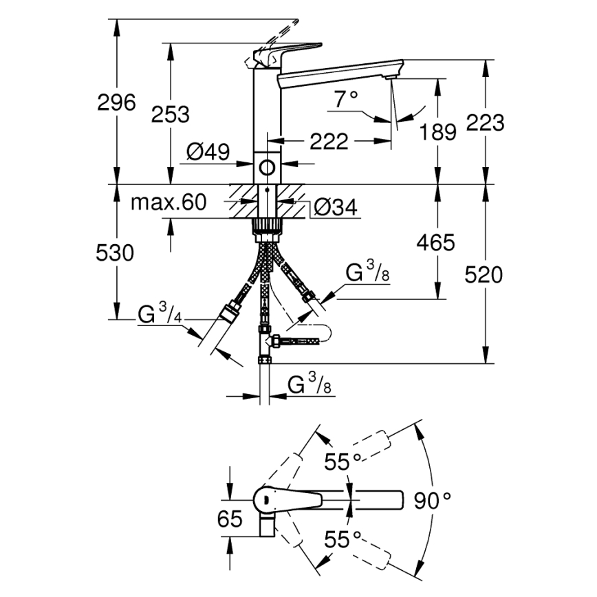 GROHE 31696000 - Μπαταρία κουζίνας BAUEDGE σε γυαλιστερό χρώμιο