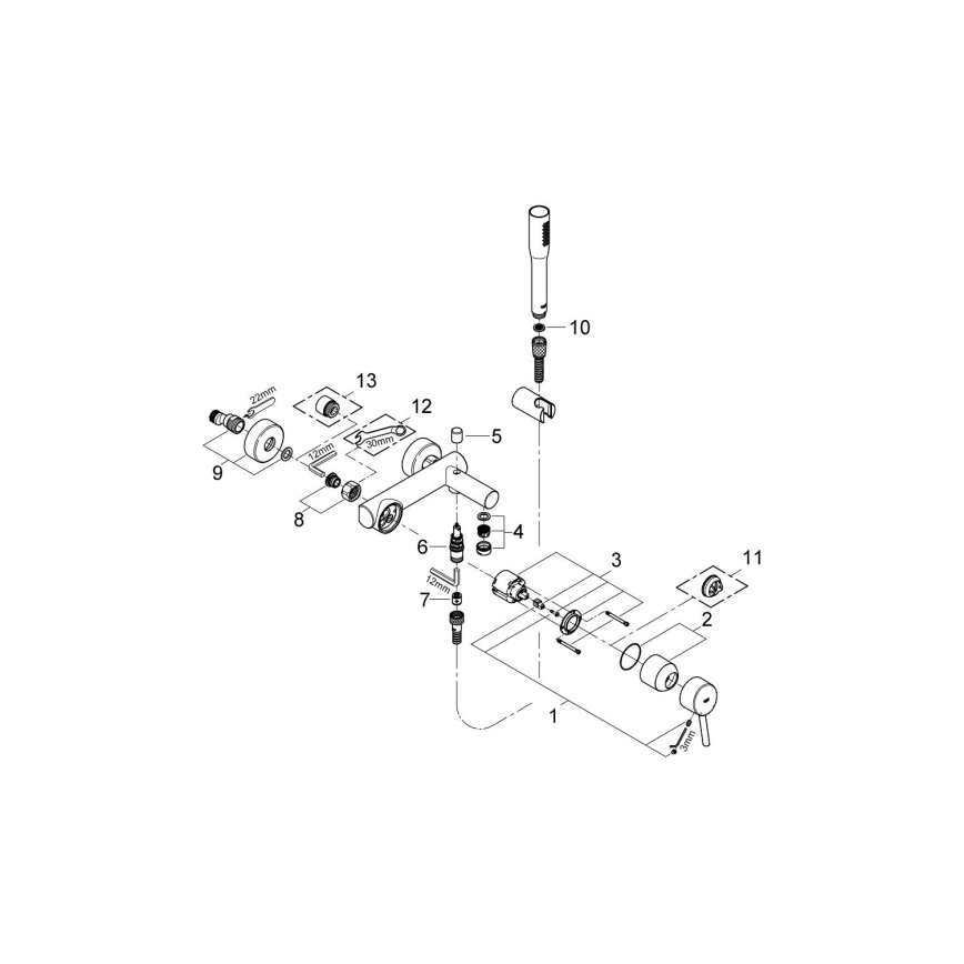 GROHE 32212001 - Σετ μπανιέρας με μπαταρία CONCETTO, γυαλιστερό χρώμιο