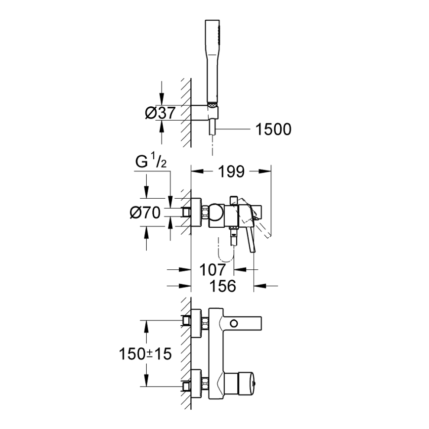 GROHE 32212001 - Σετ μπανιέρας με μπαταρία CONCETTO, γυαλιστερό χρώμιο