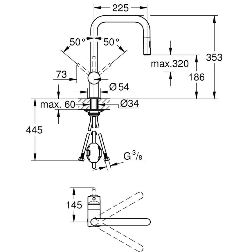 GROHE 32322002 - Μπαταρία νεροχύτη A γυαλιστερό χρώμιο