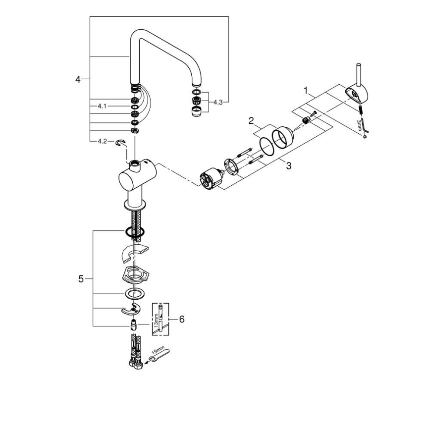 GROHE 32488000 - Μπαταρία νεροχύτη A γυαλιστερό χρώμιο