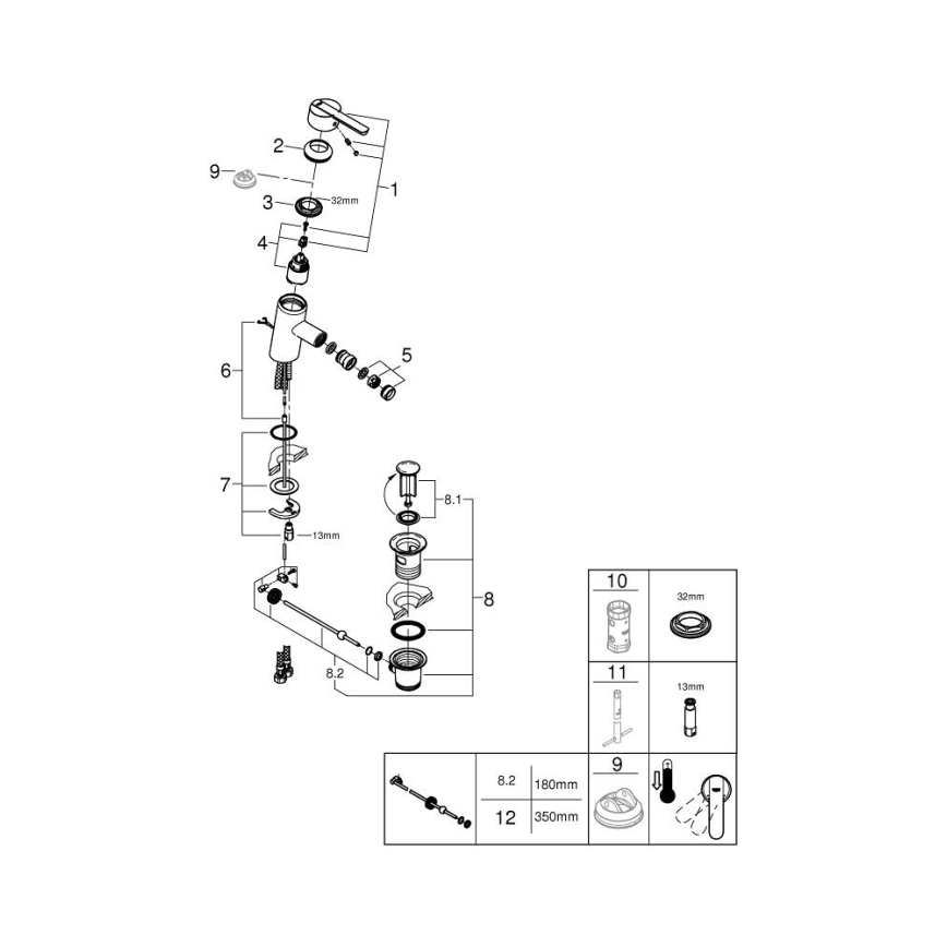 GROHE 32558000 - Μπαταρία μπιντέ FEEL DN 15 σε γυαλιστερό χρώμιο