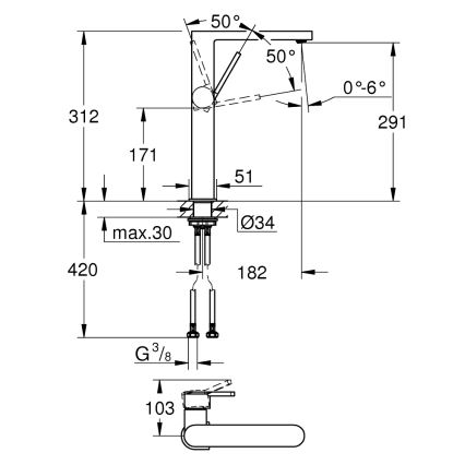 GROHE 32618003 - Μπαταρία νιπτήρα PLUS XL σε γυαλιστερό χρώμιο