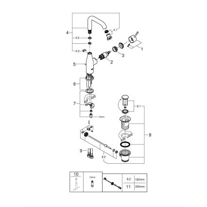 GROHE 32628AL1 - Μπαταρία νιπτήρα ESSENCE μέγεθος L γραφίτης