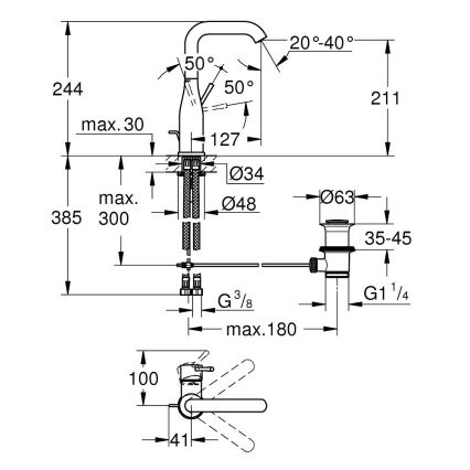GROHE 32628AL1 - Μπαταρία νιπτήρα ESSENCE μέγεθος L γραφίτης