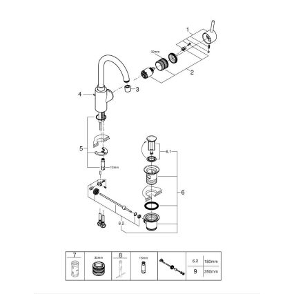 GROHE 32629002 - Μπαταρία νιπτήρα CONCETTO, μέγεθος L, γυαλιστερό χρώμιο