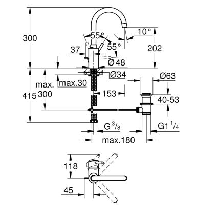 GROHE 32629002 - Μπαταρία νιπτήρα CONCETTO, μέγεθος L, γυαλιστερό χρώμιο