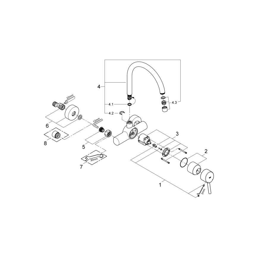 GROHE 32667001 - Μπαταρία νεροχύτη CONCETTO 280 mm γυαλιστερό χρώμιο