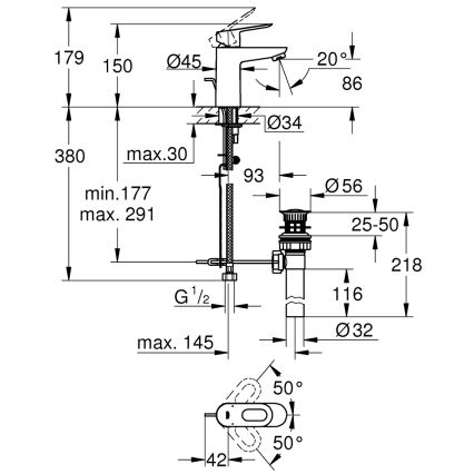 GROHE 32814000 - Μπαταρία νιπτήρα BAULOOP γυαλιστερό χρώμιο