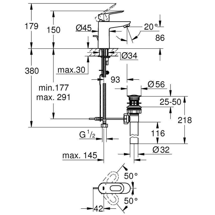 GROHE 32814000 - Μπαταρία νιπτήρα BAULOOP γυαλιστερό χρώμιο