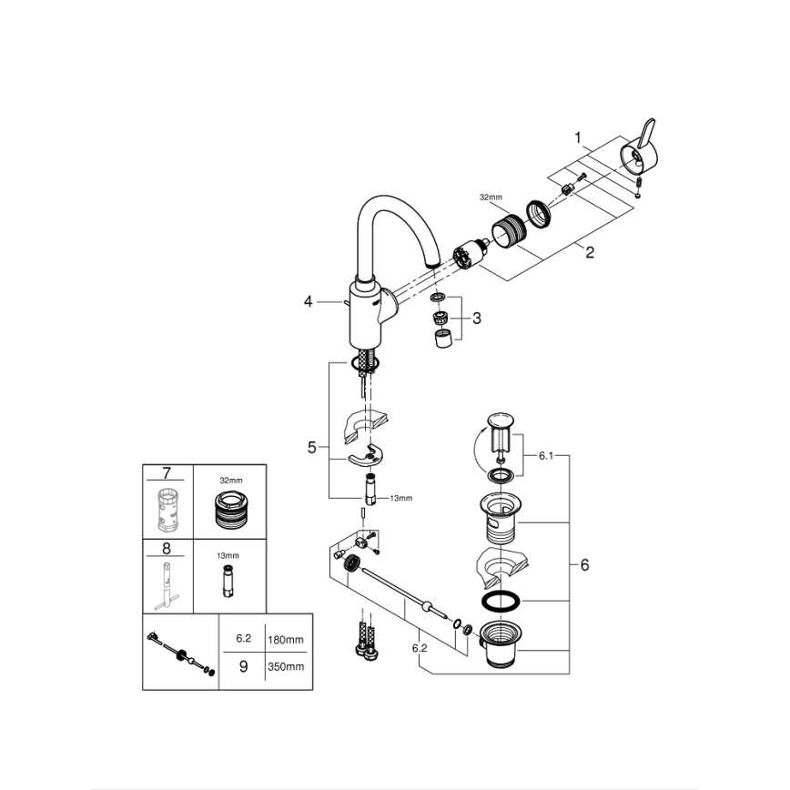 GROHE 32830001 - Μπαταρία νιπτήρα EUROSMART COSMOPOLITAN, μέγεθος L, χρωμέ