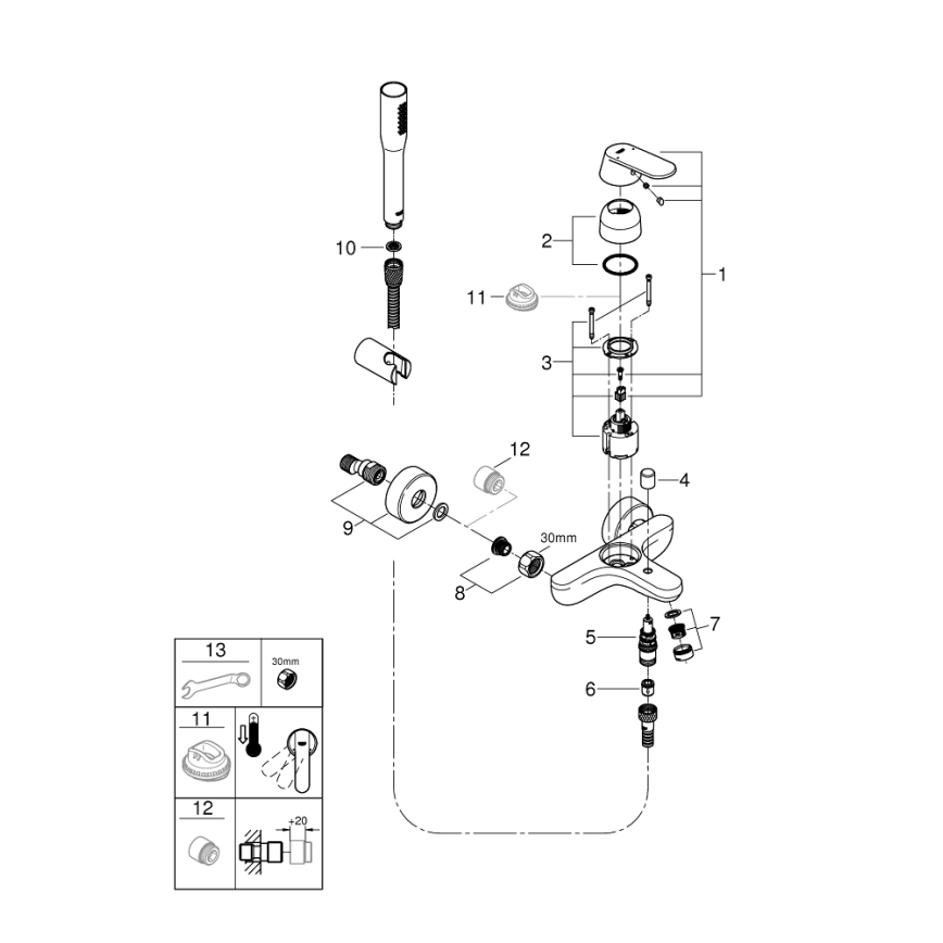GROHE 32832000 - Σετ μπανιέρας με μπαταρία EUROSMART COSMOPOLITAN γυαλιστερό χρώμιο