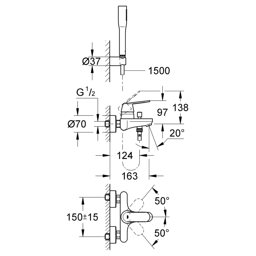 GROHE 32832000 - Σετ μπανιέρας με μπαταρία EUROSMART COSMOPOLITAN γυαλιστερό χρώμιο
