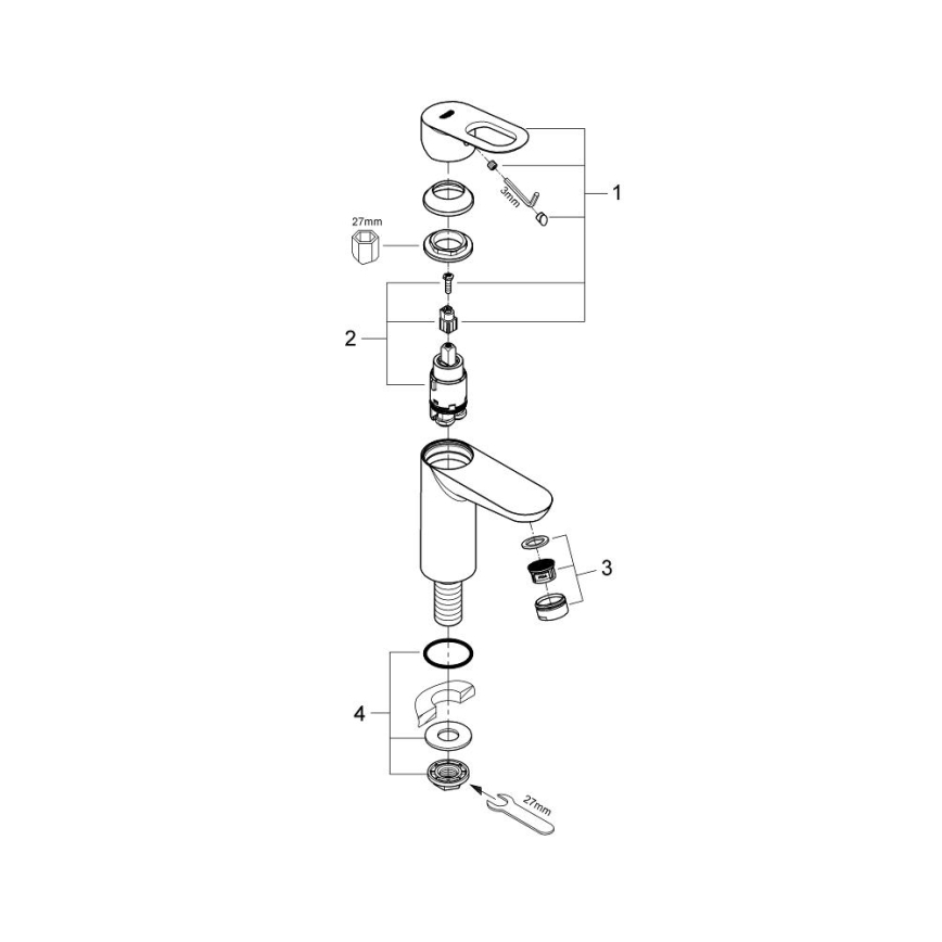 GROHE 32857000 - Μπαταρία νιπτήρα BAULOOP DN 15, γυαλιστερό χρώμιο