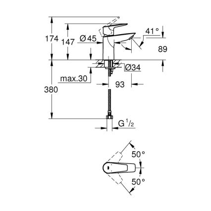 GROHE 32858001 - Μπαταρία νιπτήρα BAUEDGE 147 mm γυαλιστερό χρώμιο