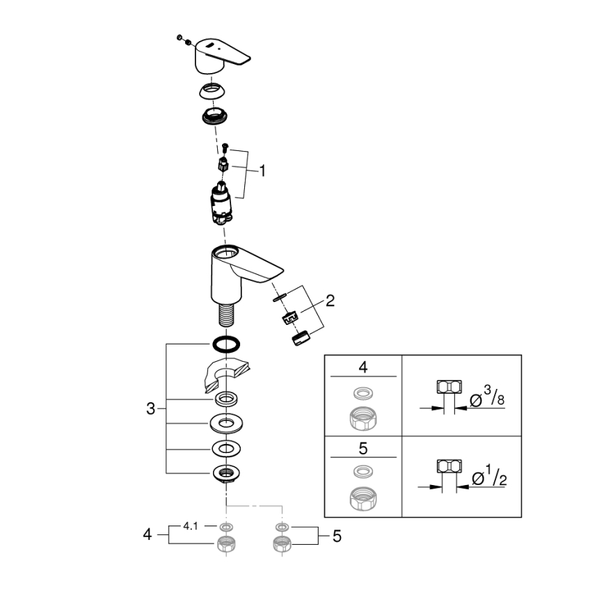 GROHE 32861001 - Επιτραπέζιος μίκτης νιπτήρα BAUEDGE 131 mm, γυαλιστερό χρώμιο