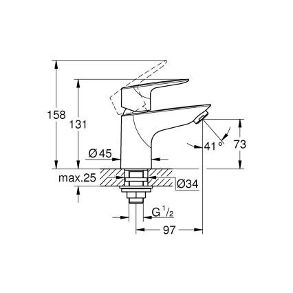 GROHE 32861001 - Επιτραπέζιος μίκτης νιπτήρα BAUEDGE 131 mm, γυαλιστερό χρώμιο