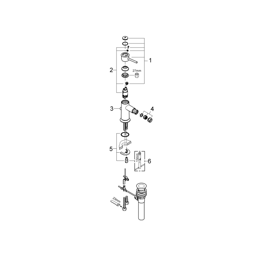 GROHE 32864000 - Μπαταρία μπιντέ BAUCLASSIC γυαλιστερό χρώμιο