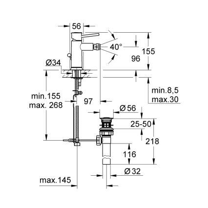 GROHE 32864000 - Μπαταρία μπιντέ BAUCLASSIC γυαλιστερό χρώμιο