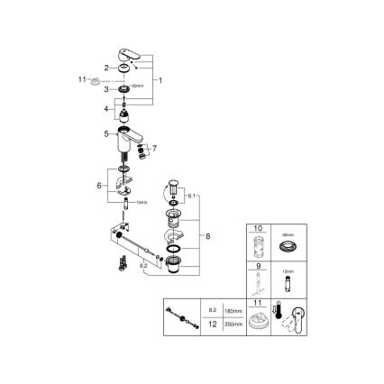 GROHE 32883000 - Μπαταρία νιπτήρα GET, μέγεθος S, σε γυαλιστερό χρώμιο