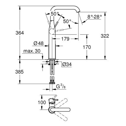 GROHE 32901AL1 - Μίκτης νιπτήρα ESSENCE, μέγεθος XL, ανθρακί