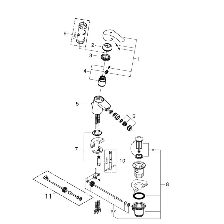 GROHE 32929002 - Μπαταρία μπιντέ EUROSMART, μέγεθος S, γυαλιστερό χρώμιο