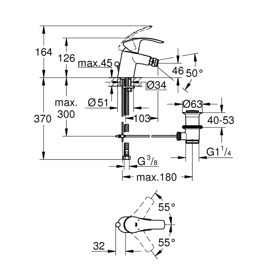 GROHE 32929002 - Μπαταρία μπιντέ EUROSMART, μέγεθος S, γυαλιστερό χρώμιο