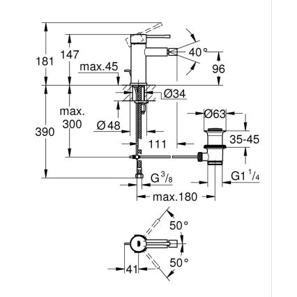 GROHE 32935001 - Μπαταρία μπιντέ ESSENCE DN 15 γυαλιστερό χρώμιο