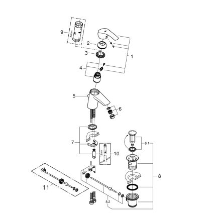 GROHE 33265002 - Μπαταρία νιπτήρα EUROSMART DN 15 μέγεθος S γυαλιστερό χρώμιο