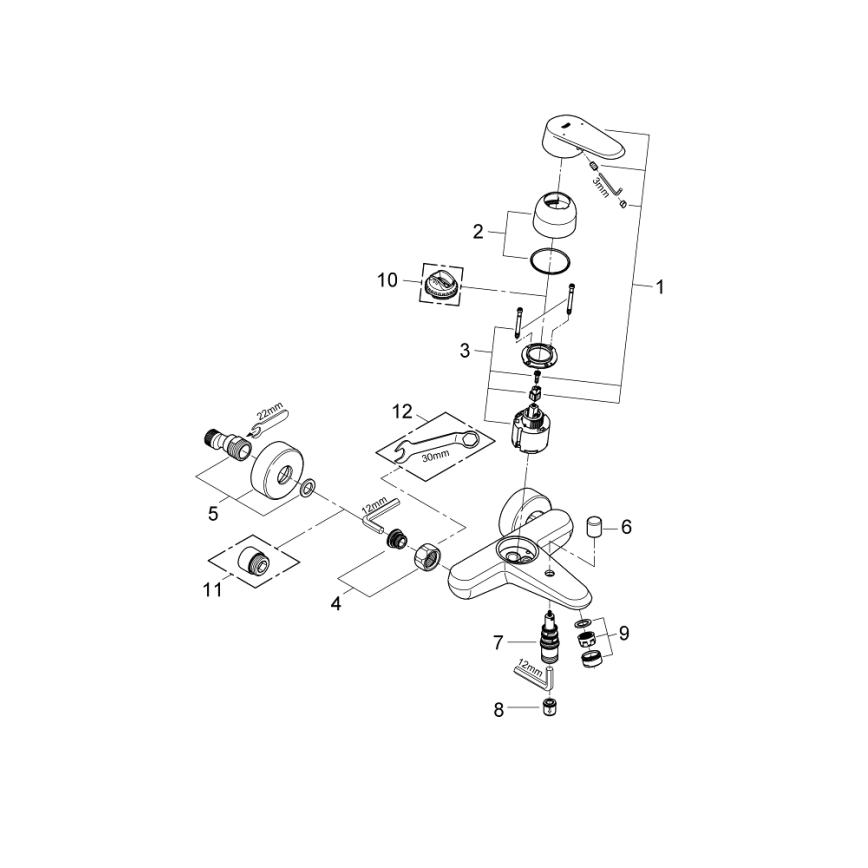 GROHE 33390002 - Μπαταρία μπανιέρας EURODISC COSMOPOLITAN DN 15, γυαλιστερό χρώμιο