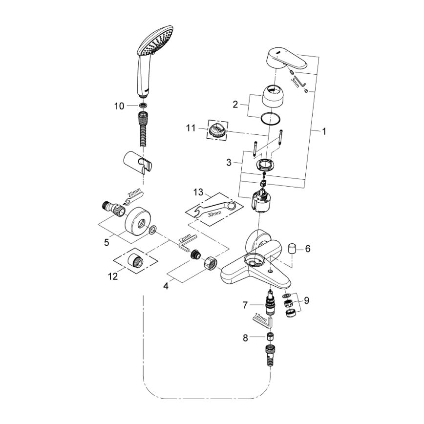 GROHE 33395002 - Μπαταρία μπανιέρας EURODISC COSMOPOLITAN σε γυαλιστερό χρώμιο