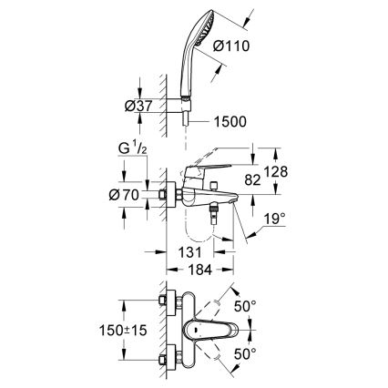 GROHE 33395002 - Μπαταρία μπανιέρας EURODISC COSMOPOLITAN σε γυαλιστερό χρώμιο
