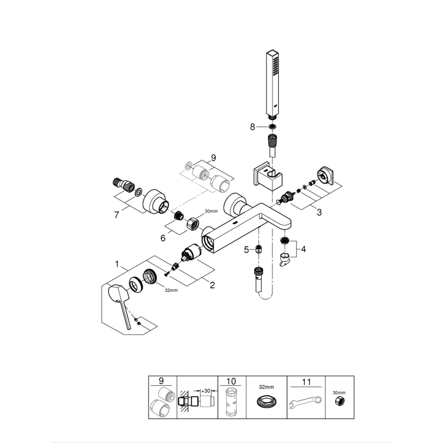 GROHE 33547003 - Σετ μπανιέρας με αναμικτική μπαταρία PLUS, γυαλιστερό χρώμιο