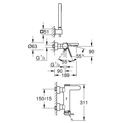 GROHE 33547003 - Σετ μπανιέρας με αναμικτική μπαταρία PLUS, γυαλιστερό χρώμιο