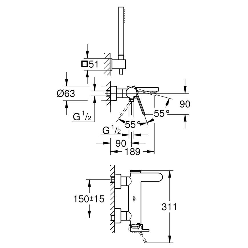 GROHE 33547003 - Σετ μπανιέρας με αναμικτική μπαταρία PLUS, γυαλιστερό χρώμιο