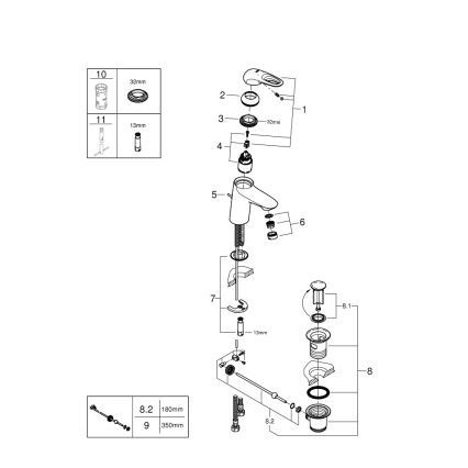 GROHE 33558LS3 - Μπαταρία νιπτήρα EUROSTYLE, μέγεθος S, λευκή